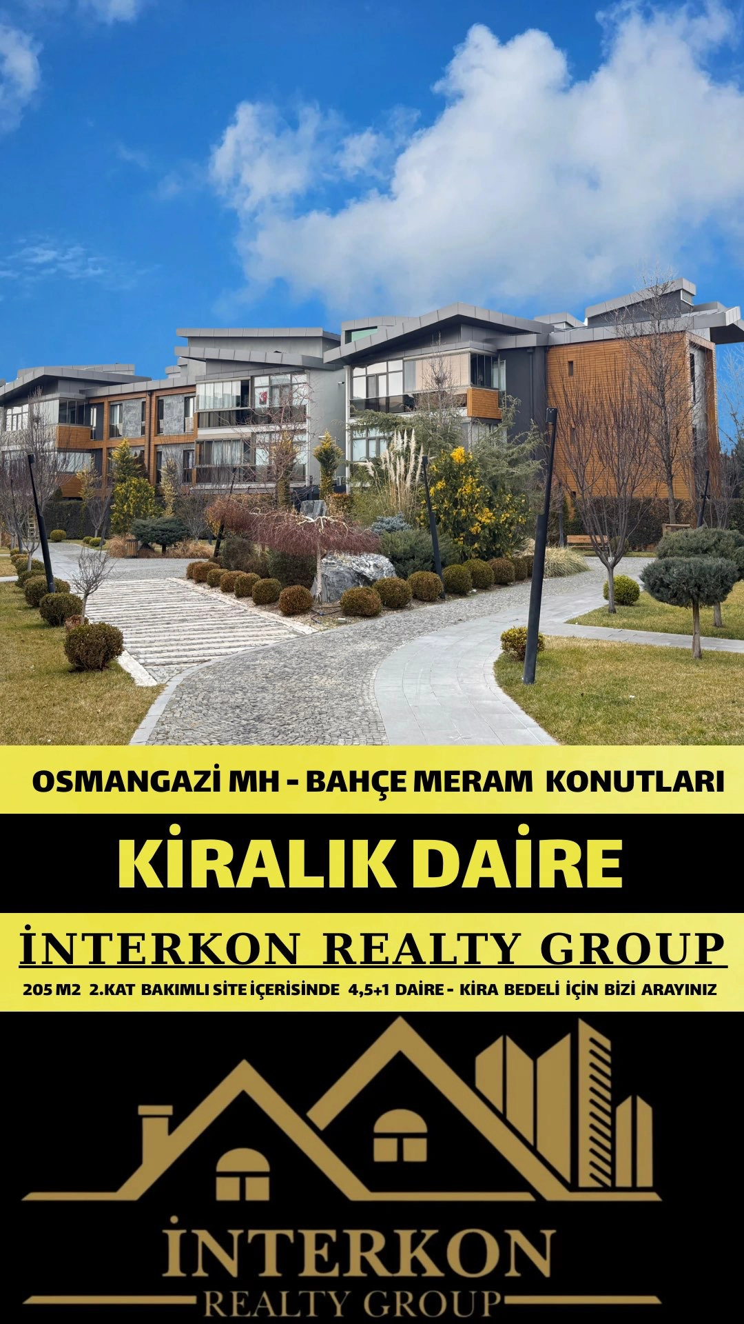 KONYA MERAM OSMANGAZİ MAHALLESİ BAHÇE MERAM KONUTLARI 4,5+1 BAKIMLI KİRALIK EV!