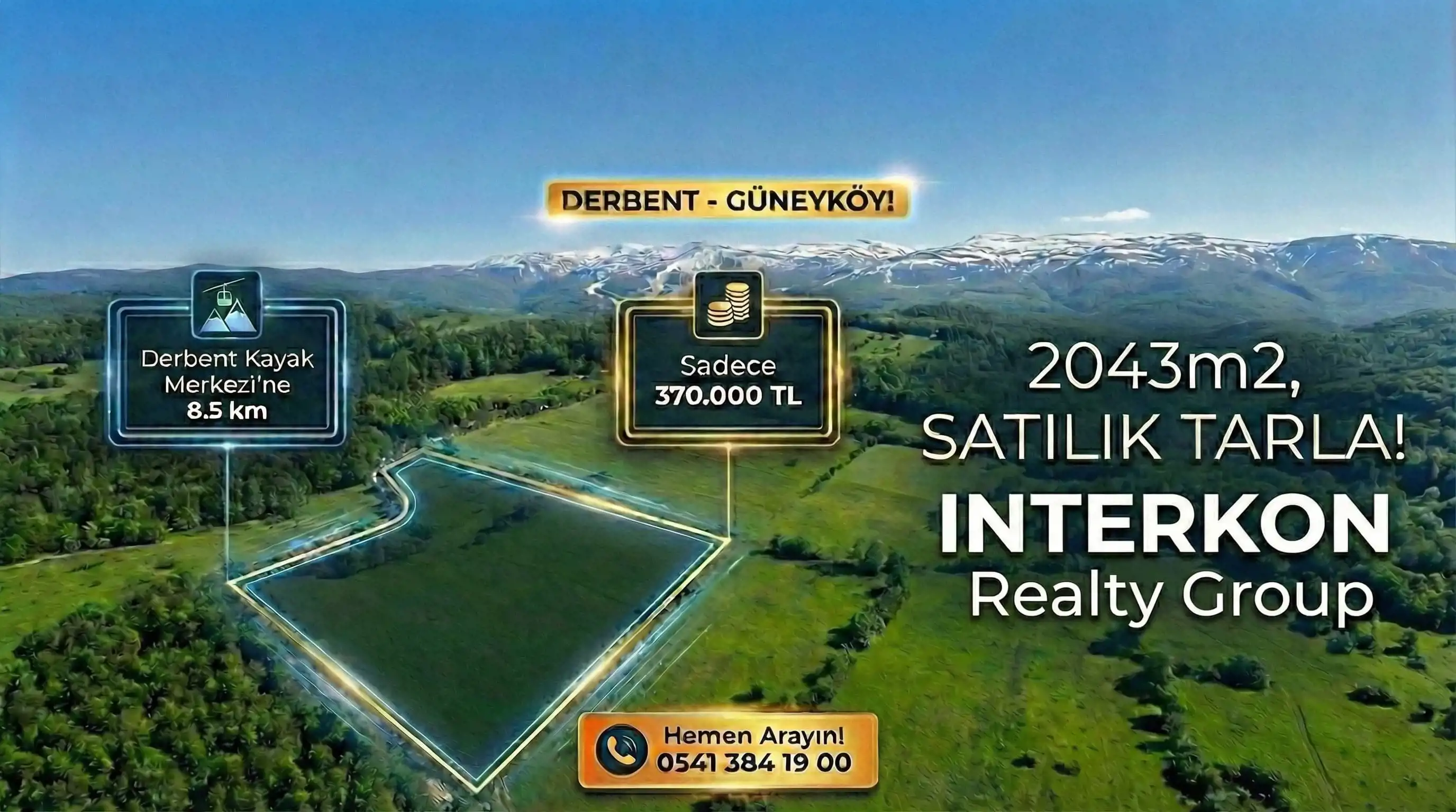DERBENT GÜNEYKÖY MAHALESİ SATILIK TARLA!